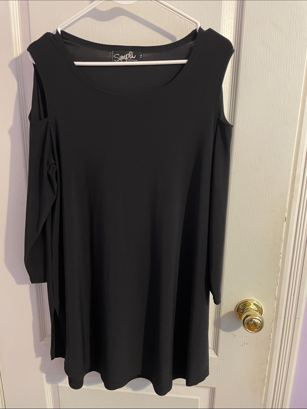 Sympli Black Cold-Shoulder Tunic Dress - Size 14